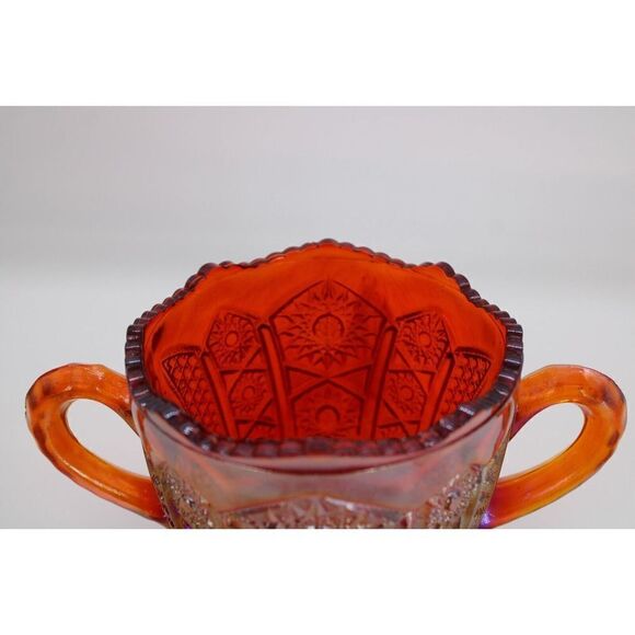 INDIANA GLASS HEIRLOOM SUNSET CARNIVAL GOLD STAR CREAMER & SUGAR - Picture 8 of 11